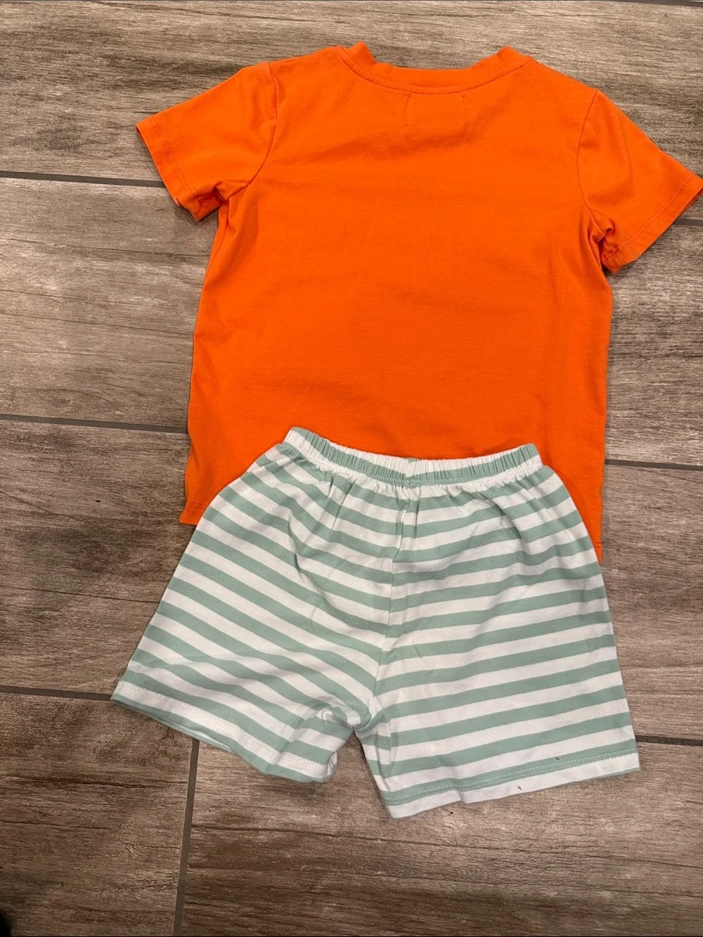 Antlers & Acorns Orange Pumpkin Tee & Mint Stripe Shorts Set Sz 4